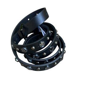 Halogen Vintage Black Leather Bling Studded Skinny Belt Trouser Fit Size Large